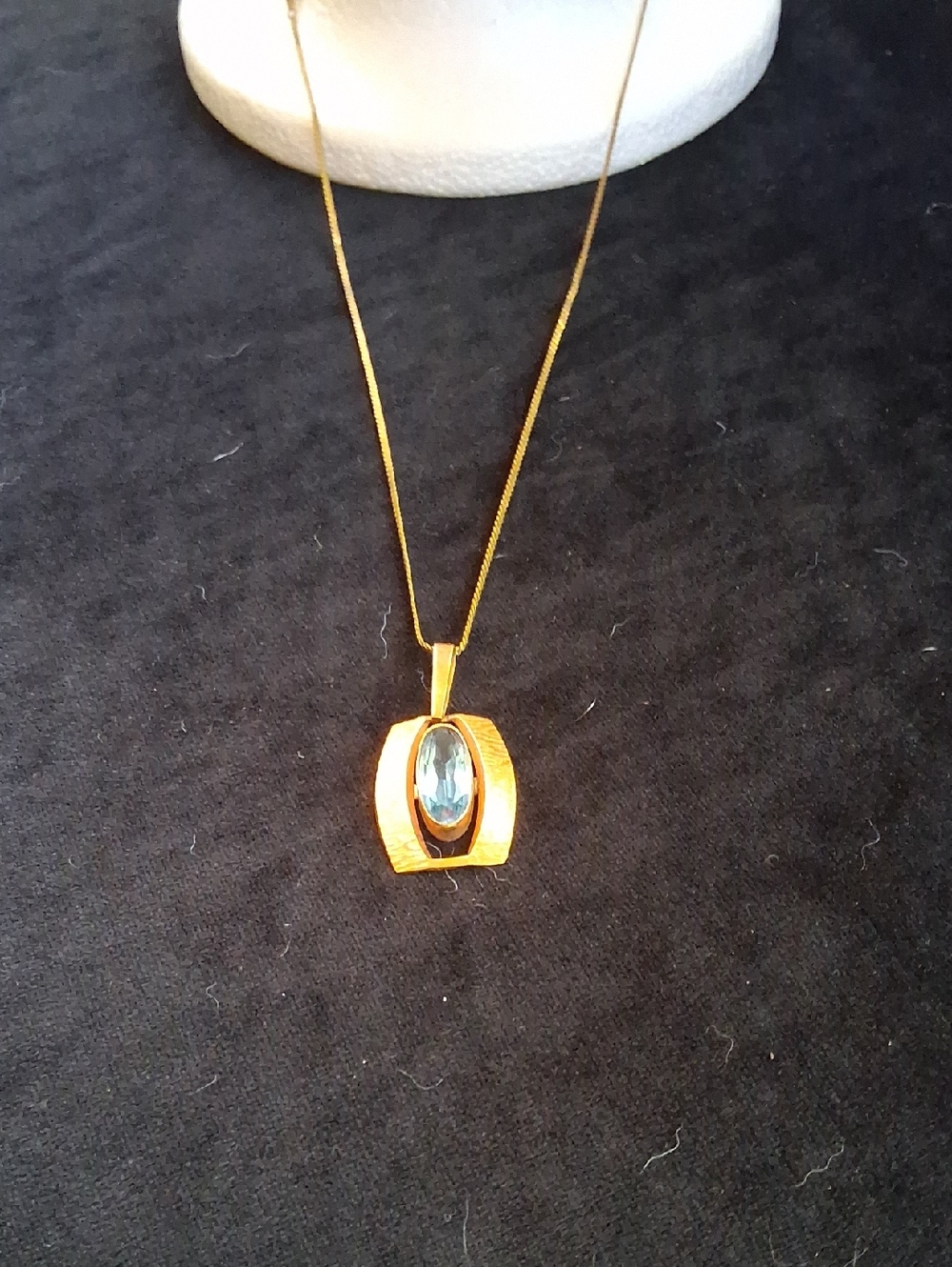 Vintage Gold Pendant Necklace with Blue Stone